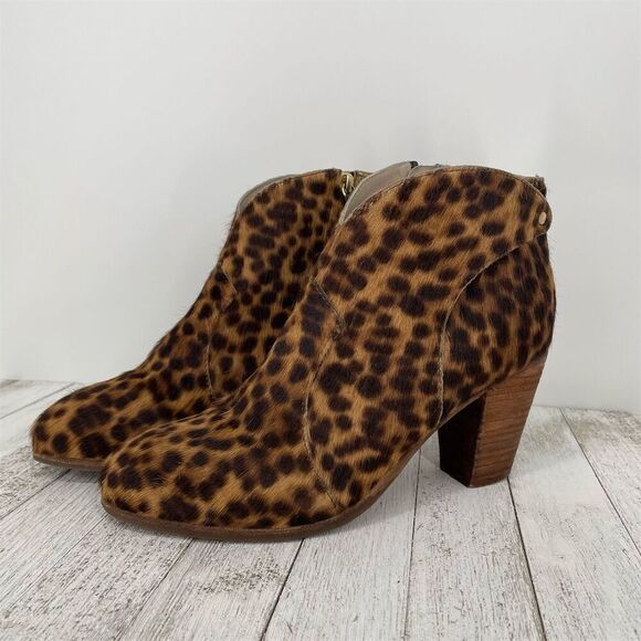 Boden Hoxton Leopard Calf Hair Ankle Boots Tan Black EU 40 - Picture 2 of 11